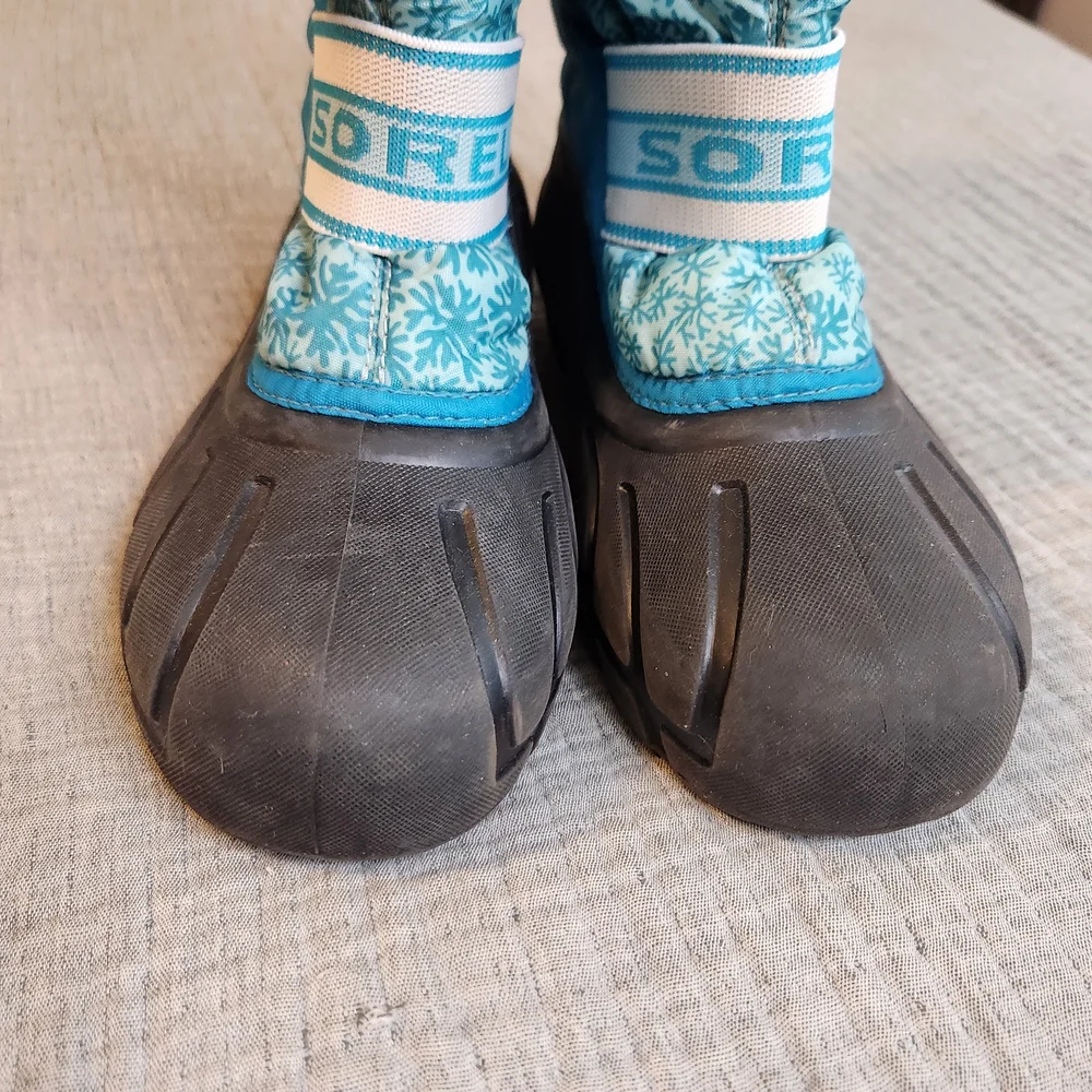 Sorel Winter Insulated Snow Boots Snowflake Teal Blue Black Womens Size 5